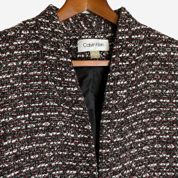 Calvin Klein Tweed Open Front Jacket Size 16 Red White Black Metallic Sequins - Picture 4 of 14